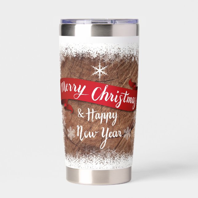 Elegant Merry Christmas Script White Snowflakes Insulated Tumbler (Front)