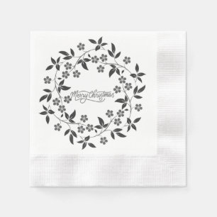 Elegant Merry Christmas Silver Floral Napkins
