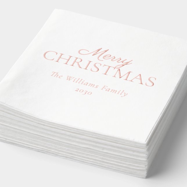Elegant Merry Christmas Simple Party Rose Gold Foil Napkins (Detail)