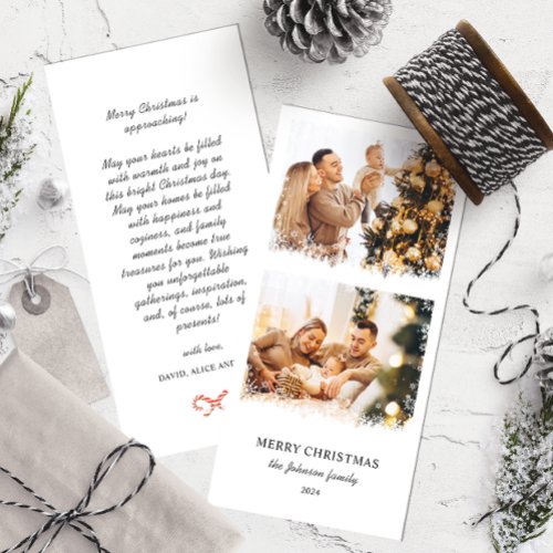 Elegant Merry Christmas Snowflake Frame Two Photo Holiday Card