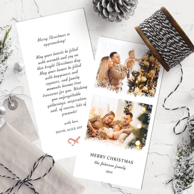 Elegant Merry Christmas Snowflake Frame Two Photo Holiday Card (Creator Uploaded)