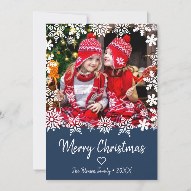Elegant Merry Christmas snowflakes custom photo (Front)