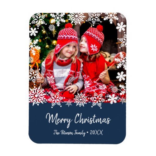 Elegant Merry Christmas snowflakes custom photo Magnet
