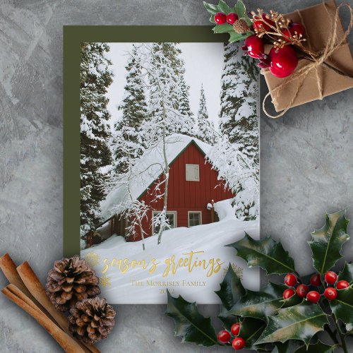Elegant Merry Christmas Snowflakes Photo Foil Holiday Card