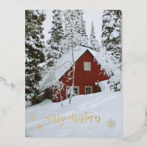 Elegant Merry Christmas Snowflakes Photo Foil Holiday Postcard