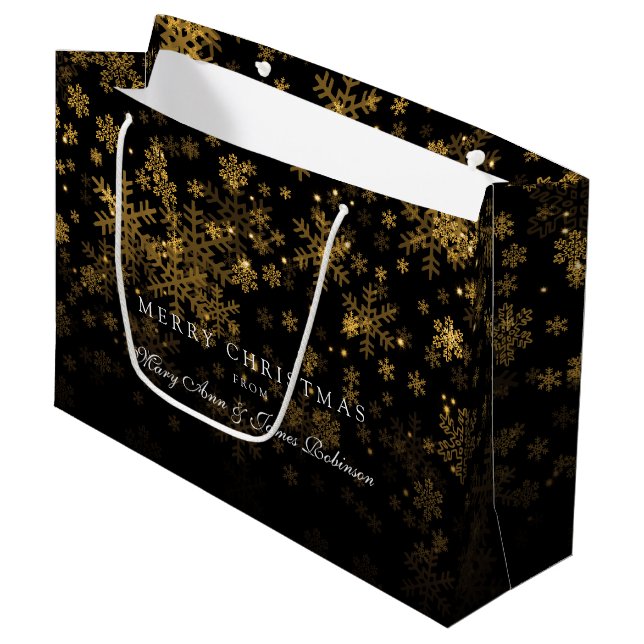 Elegant Merry Christmas Sparkle Gold Large Gift Bag (Front Angled)