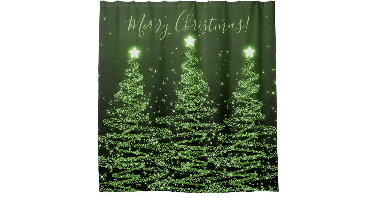 Elegant Merry Christmas Sparkling Trees Green Shower Curtain Zazzle