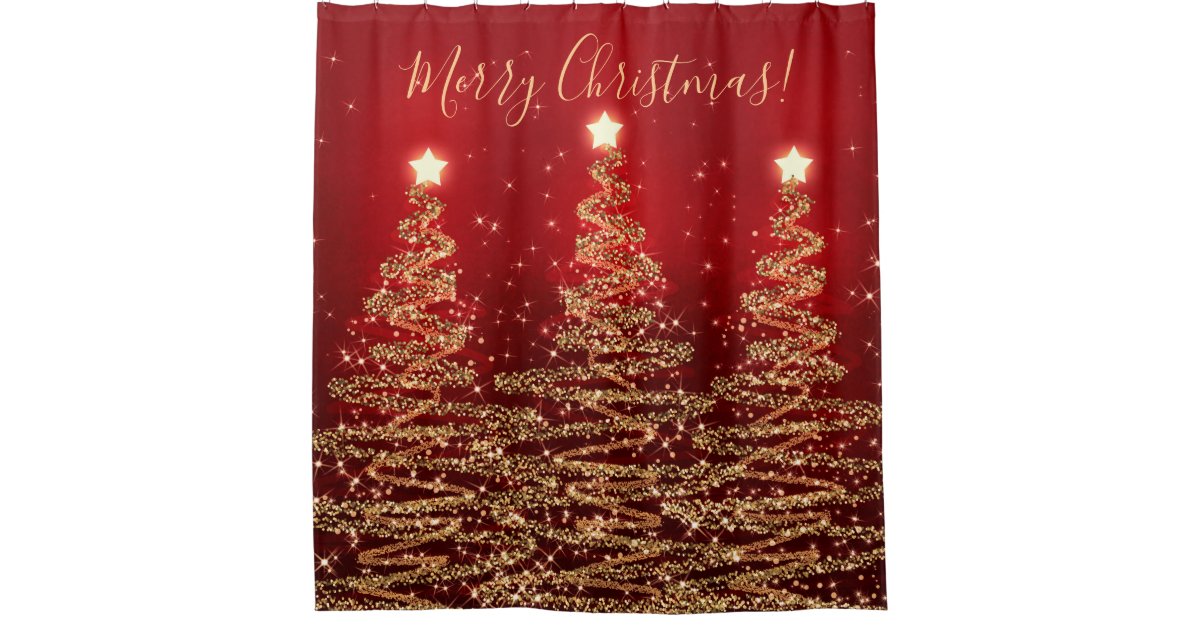 Elegant Merry Christmas Sparkling Trees Red Shower Curtain Zazzle