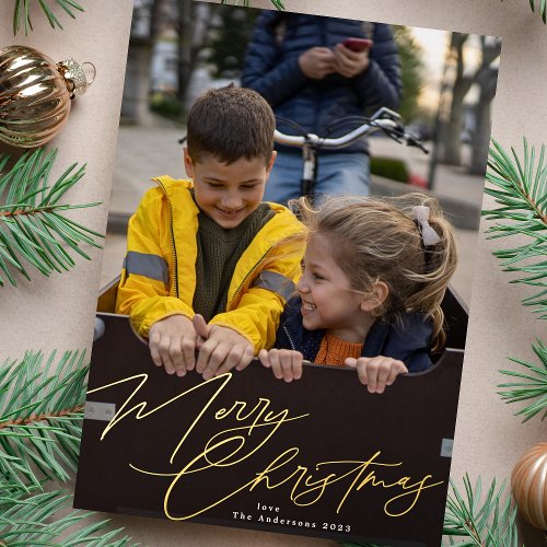 Elegant Merry Christmas  Splendor Photo Foil Holiday Card
