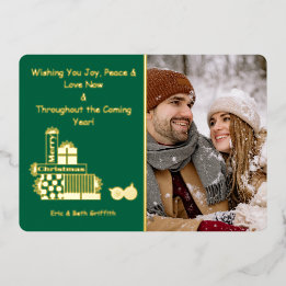 Elegant Merry Christmas Stack of Presents Photo Foil Holiday Card