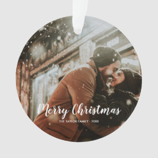 Elegant Merry Christmas Text | Rose Gold | Photo Ornament