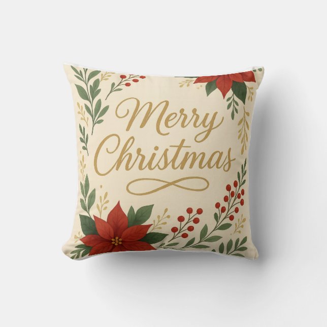 Elegant Merry Christmas Throw Pillow (Front)