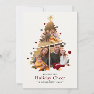Elegant Merry Christmas Tree 4 Photo Family News Holiday Card