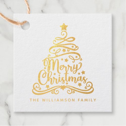 Elegant Merry Christmas Tree Family   Foil Favor Tags