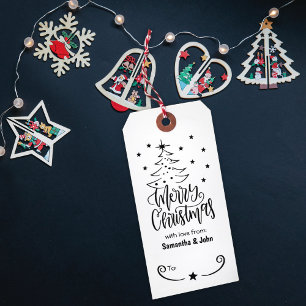 Elegant Merry Christmas Tree Gift Tag Rubber Stamp