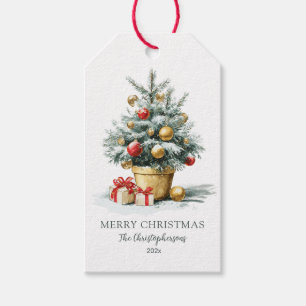 Elegant Merry Christmas Tree Gift Tags
