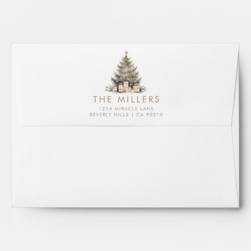 Elegant Merry Christmas Tree Gold Minimalist Envelope