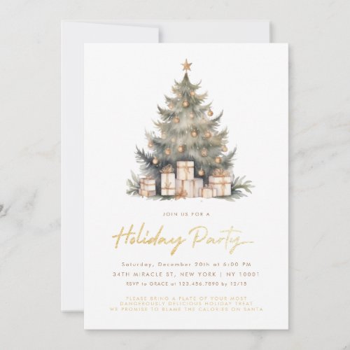 Elegant Merry Christmas Tree Gold Minimalist Invitation