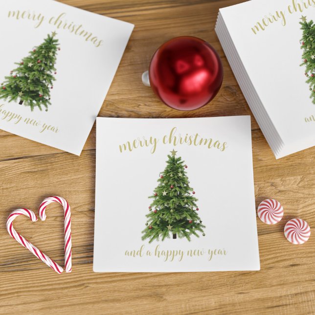 Elegant Merry Christmas Tree Happy New Year Napkins (Merry Christmas and a happy new year festive paper napkins just for you)