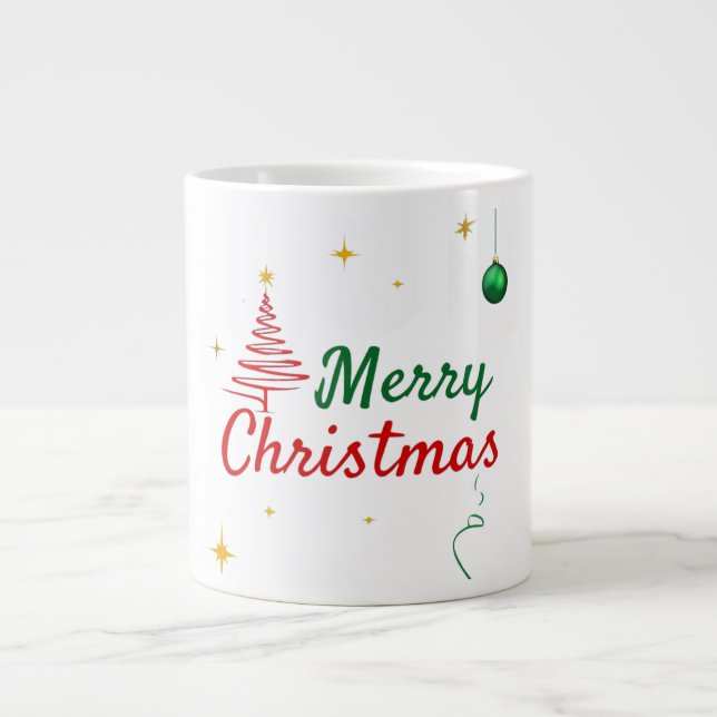 Elegant Merry Christmas Tree Holiday Design Giant Coffee Mug (Front)