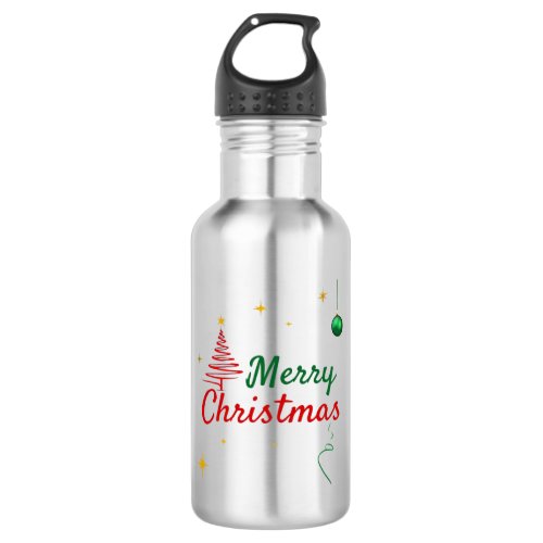 Elegant Merry Christmas Tree Holiday Design Stainless Steel Water Bottle