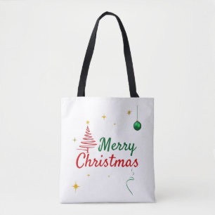 Elegant Merry Christmas Tree Holiday Design Tote Bag