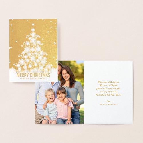 Elegant Merry Christmas Tree Holiday Photo Foil Card