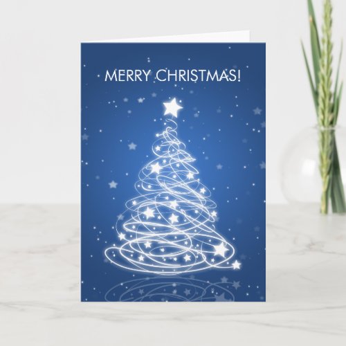 Elegant Merry Christmas Tree MOD Blue Holiday Card