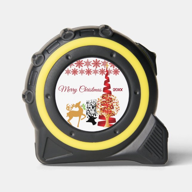 Elegant Merry Christmas Tree Reindeers Snowflakes  Tape Measure (Front)
