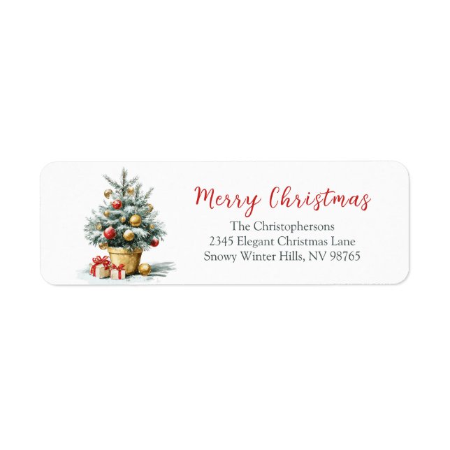 Elegant Merry Christmas Tree Return Address Labels (Front)