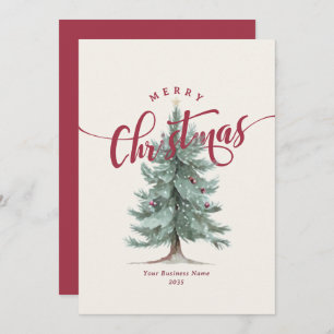 Elegant Merry Christmas Tree Script Business Logo Holiday Card