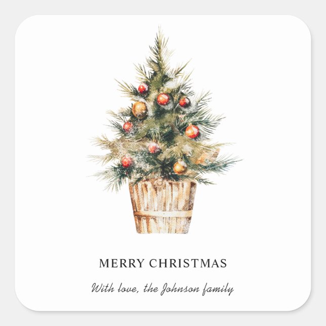 Elegant Merry Christmas Tree Square Sticker (Front)