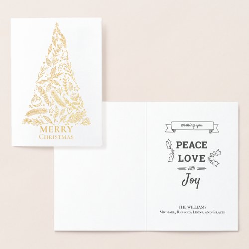 Elegant Merry Christmas Tree Winter Foliage Gold Foil Card