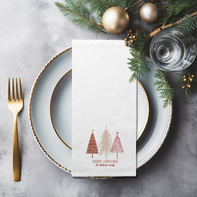 Elegant Merry Christmas Trees Holiday Custom Name Cloth Napkin (Elegant Merry Christmas Trees Holiday Custom Name Cloth Napkin)