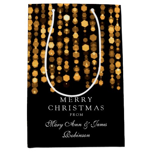Elegant Merry Christmas Twinkling Lights Gold Medium Gift Bag