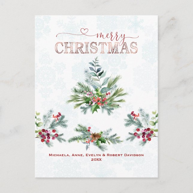 Elegant Merry Christmas Typography  Holiday Postcard (Front)
