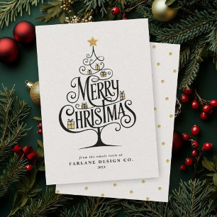 Elegant “Merry Christmas” Typography Tree Business Holiday Card