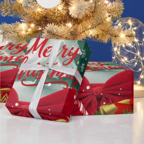 Elegant Merry Christmas Watercolor Tree & Holiday Wrapping Paper