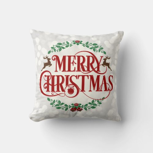 Elegant Merry Christmas White Bokeh Throw Pillow