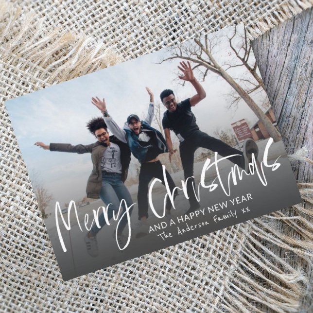 Elegant Merry Christmas White Calligraphy 1 Photo Postcard (Creator Uploaded)