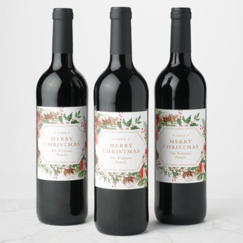Elegant Merry Christmas Wine Label