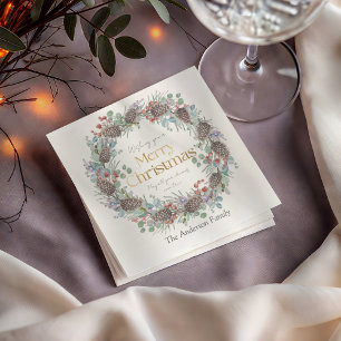 Elegant Merry Christmas & Wreath Napkins