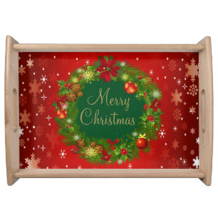 Elegant Merry Christmas wreath Serving Tray