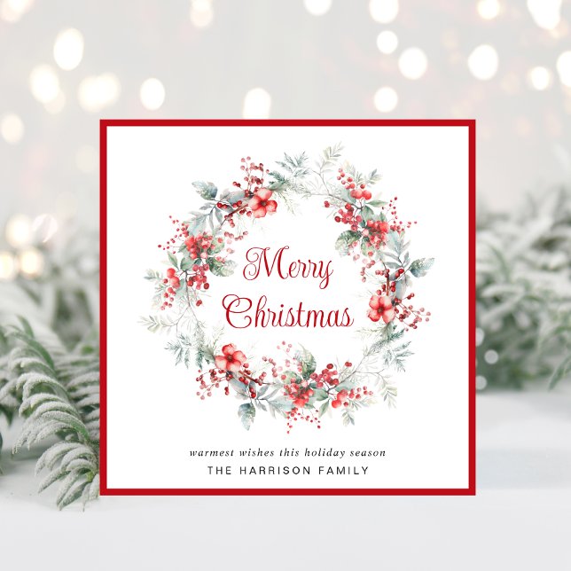 Elegant Merry Christmas Wreath Watercolor  Holiday Card (Creator Uploaded)