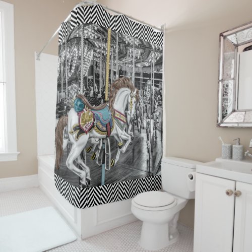 Elegant Merry Go Round Carousel Vintage Shower Curtain