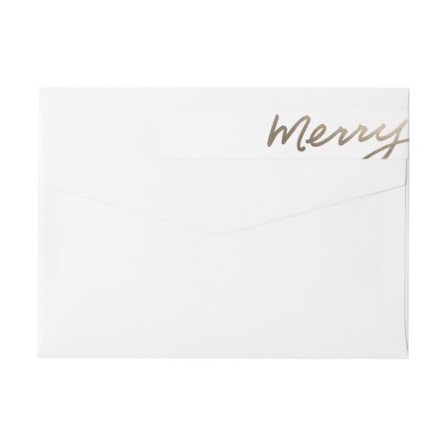 Elegant Merry Gold Script Modern Holiday  Wrap Around Label