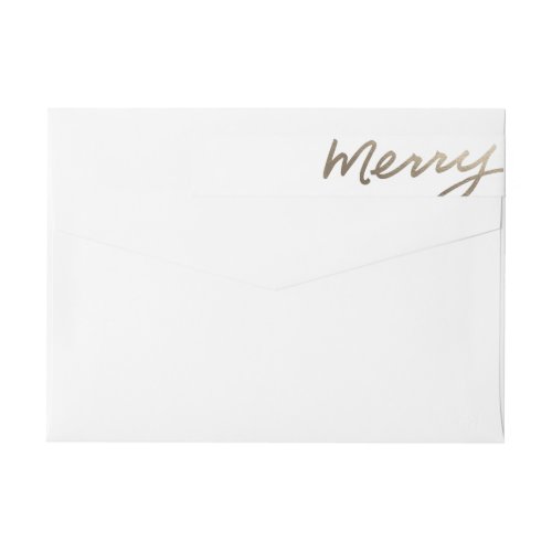 Elegant Merry Gold Script Modern Holiday Wrap Around Label