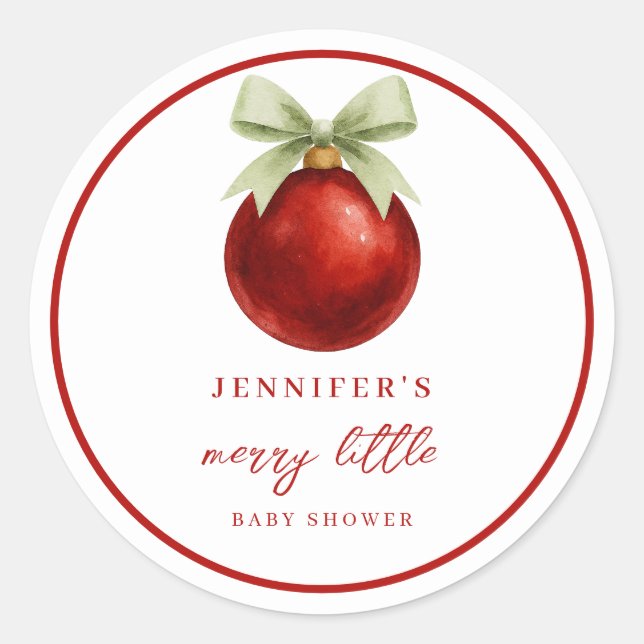 Elegant Merry Little Christmas Baby Shower Classic Round Sticker (Front)