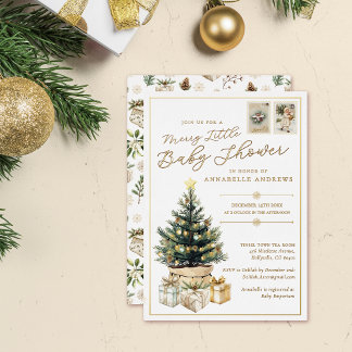 Elegant Merry Little Christmas Baby Shower Gold Foil Invitation