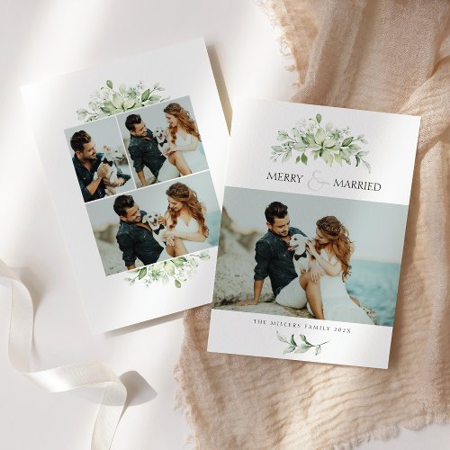 Elegant Merry  Married 4 Photo Holiday Card